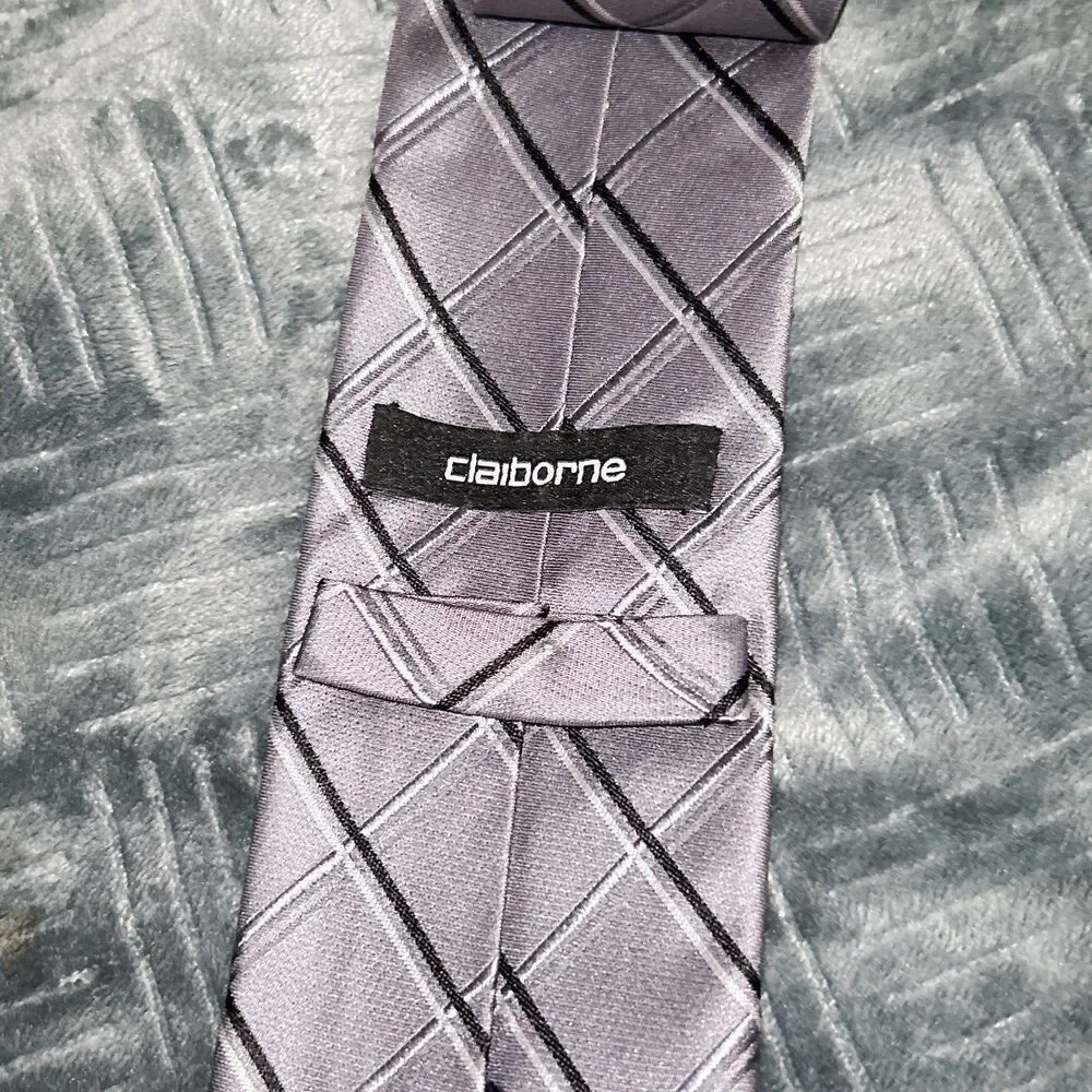 Claiborne Gray Silver Geometric Silk Tie